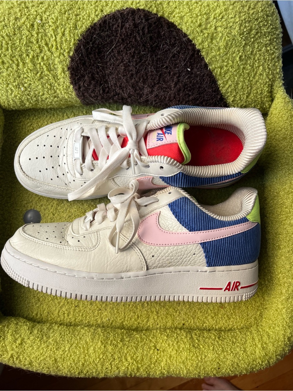 Nike Air Force 1 in Cream with Pink, Blue & Lime Accents